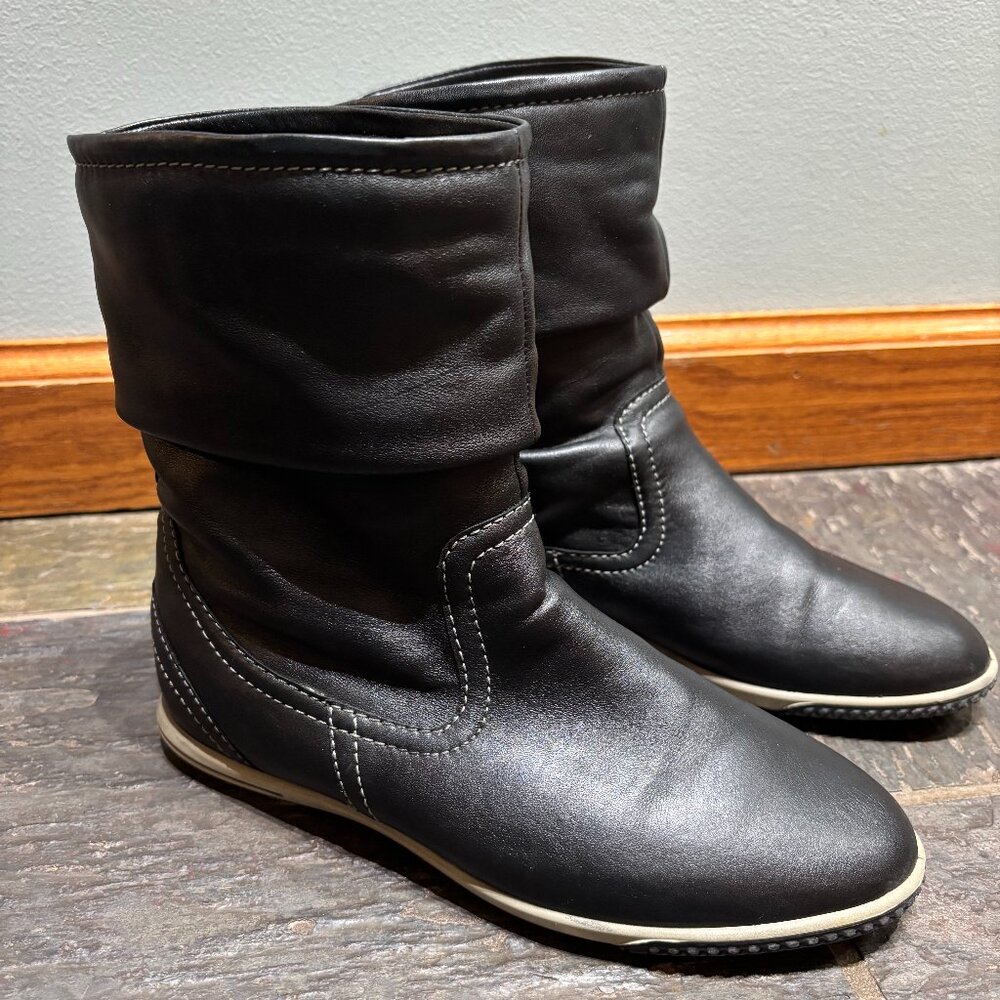 ECCO Black Leather Slouch Boots EU 36 US 5–5.5 Pull On